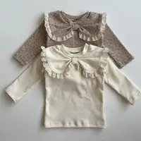 2024 Autumn New Baby Girl Long Sleeve T Shirts Infant Bow Bottoming Shirt Floral Casual Tops Toddler Kids Clothes Baby Tees 1