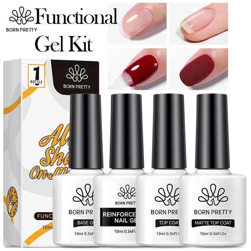 Born Pretty Function Gel Nail Polish Set Nail Art 10Ml Soak Off Uv Led Base Gel Top Coat Matte Nail Prep Nail-Primer Manicure