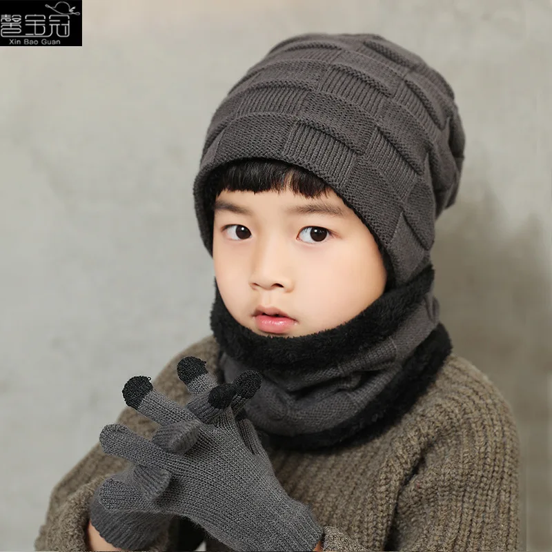 

4-8T 3Pcs Winter Hats Neck Warmer Scarf and Gloves Set for Kids Boys Girls Beanie Mitten Snood 3in1 Super Warm Fleeced Hotsales