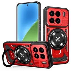 Shock Proof Armor Case with Magnetic Heavy Duty Rugged Ring Kickstand Protection for Xiaomi 15 Pro (Red)