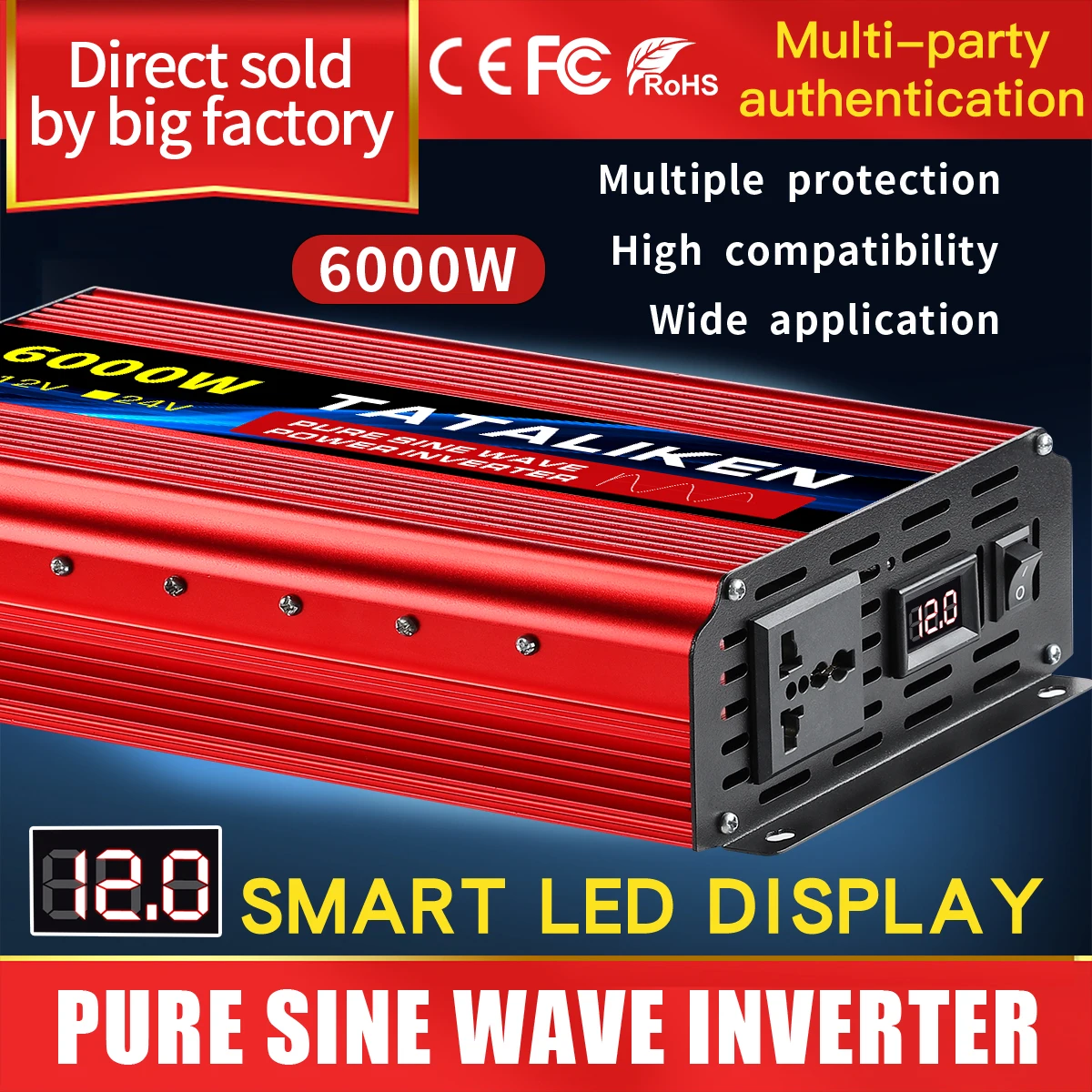 Inverter Pure Sine Wave DC12V/24V To AC 220V Voltage 7000W/8000W 50 ...