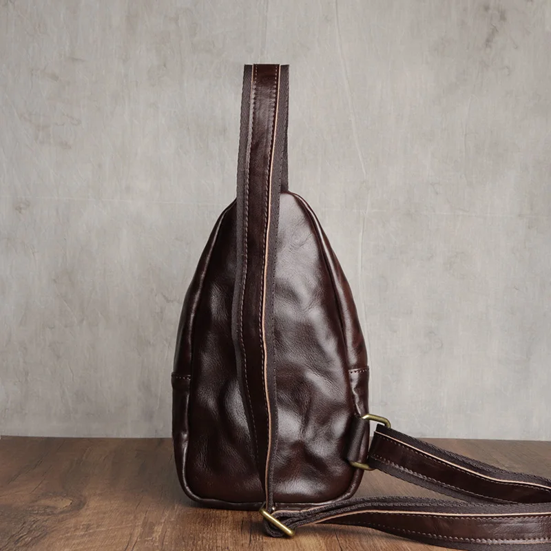 NZPJ Men's Retro Genuine Leather Crossbody Chest Bag Casual Outdoor Fashionable Sling Bag for Men