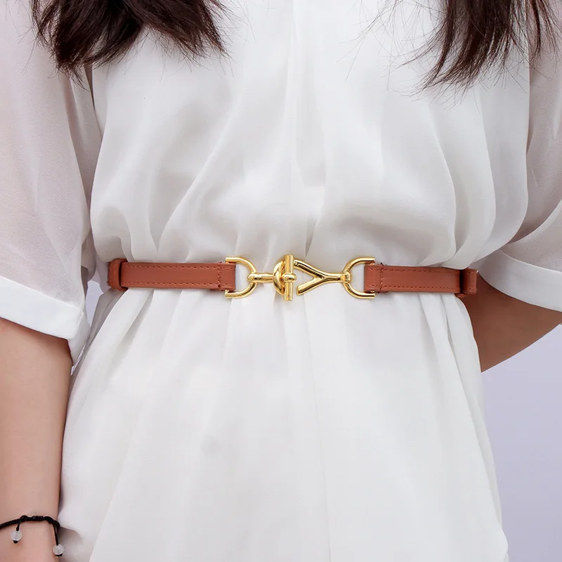 Retro Gold Buckle Women Belt Skinny Thin Waist Belts For Lady