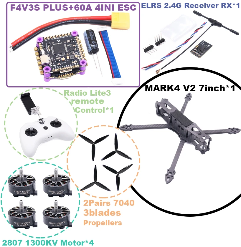 ตัวเลือกสินค้า ชุดควบคุมโดรน FPV 7 นิ้ว F4V3S คาร์บอนไฟเบอร์