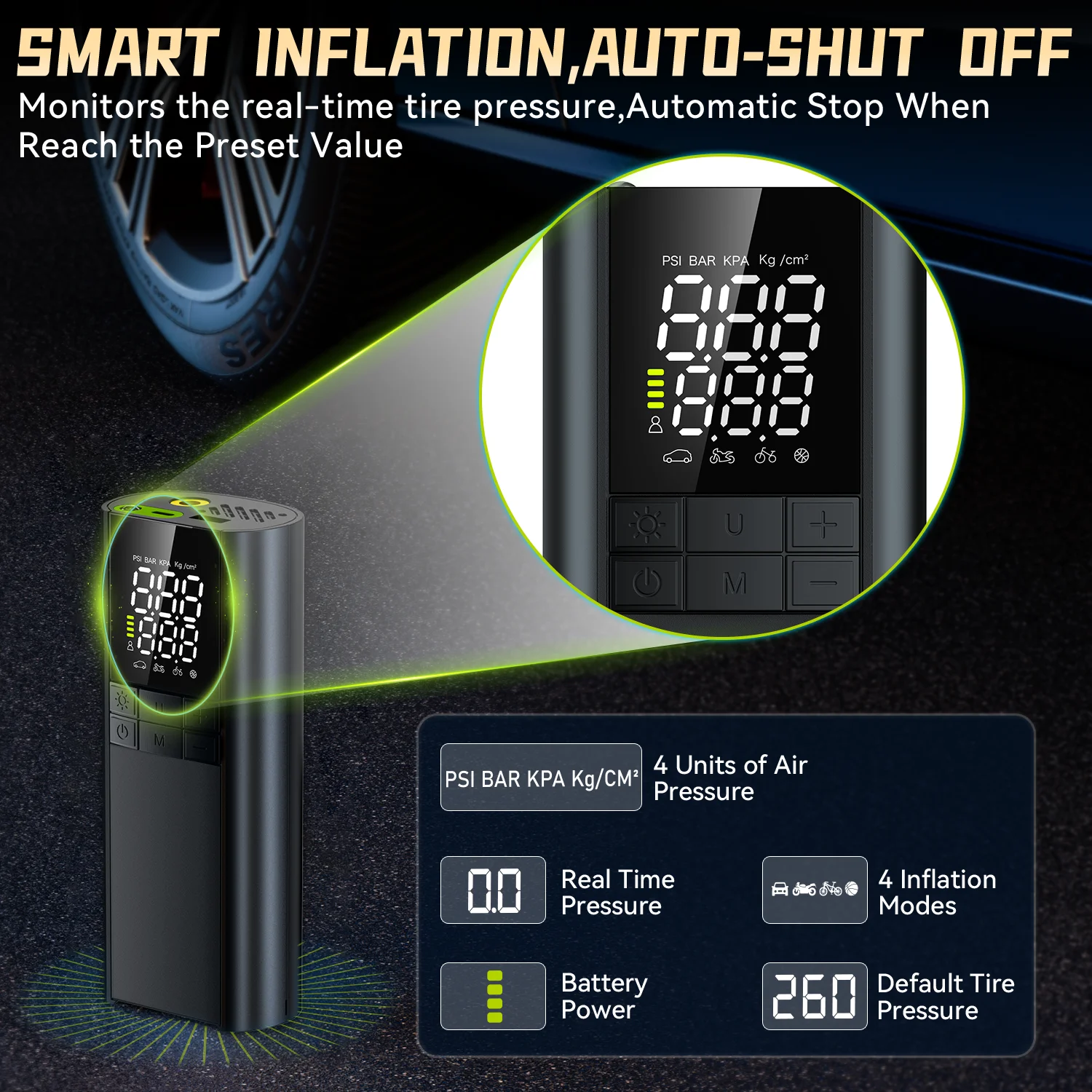Portable Tire Inflator Pump Cordless Car Air Compressor Smart Inflation with Power Bank 8000mAh 150PSI Air Pump air pump,electric tire inflator,air compressor pump,air compressor,tire inflator,inflatable pump