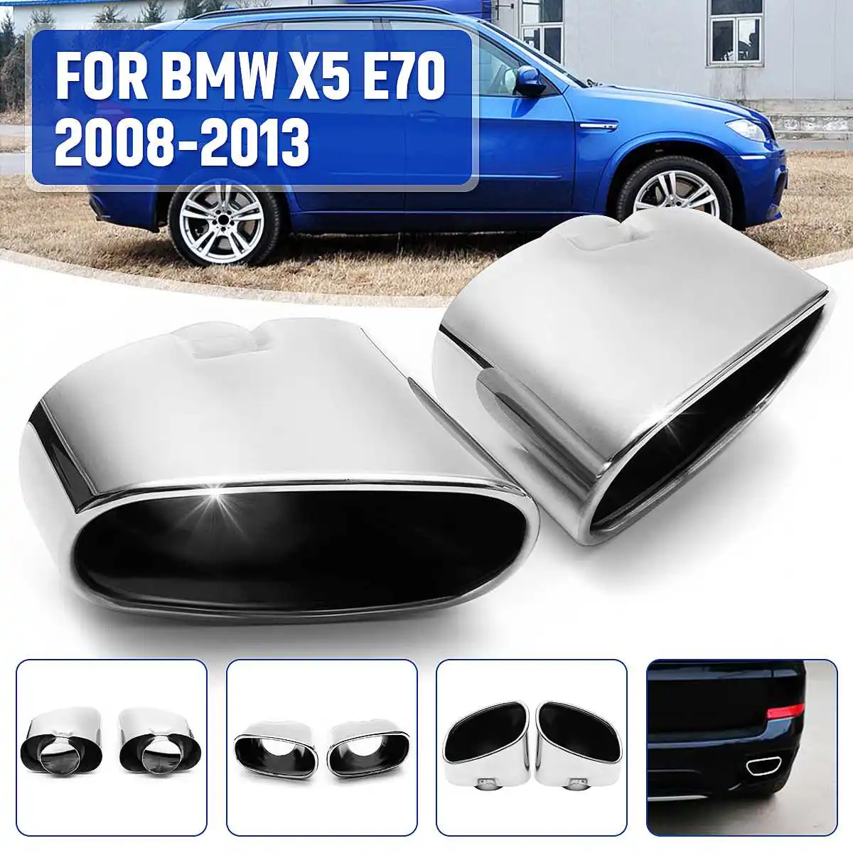 Stainless Steel Chrome Car Exhaust Tips Dual Tailpipe Muffler Pipe