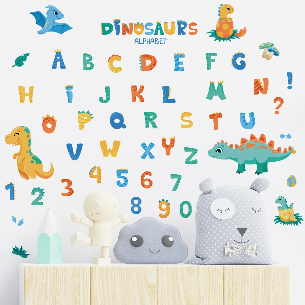 Cartoon Dinosaur Alphabet Removable Wall Stickers Letter Digit for Early education Kindergarten Nursery Kids Baby Room PVC Decal wall stickers,luminous wall stickers,vinyl decal stickers