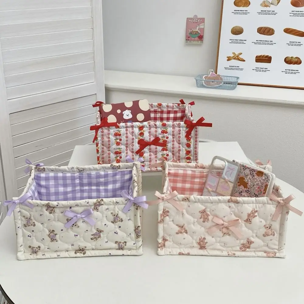 New Quilting Cotton Storage Box Bear Pattern High-capacity Desktop Storage Basket Cartoon Square Organizer Box Home Decoration