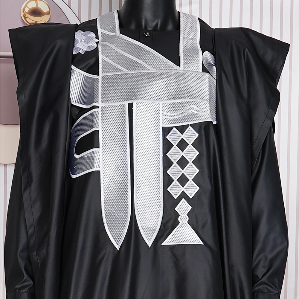 African Clothes for Men Bazan Trads Wears Robe Shirt Pants 3 PCS Set Embroidery Wedding Dress