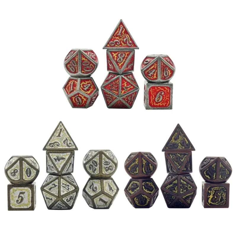 

583F 7pcs Deluxe Metal Polyhedral Board Game Set for Friends Party RPG MTG D4 D6 D8 D10 D12 D20