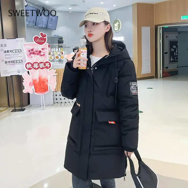 2021 Winter Jacket Hit Color Big Fur Collar Down Jacket Female New Korean Version Mid-Length Thick Warm Bread Jacket