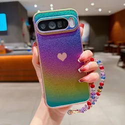 Electroplating Love Heart Phone Case with Crystal Chain Silicone Cover - Pixel 9 9Pro (1)