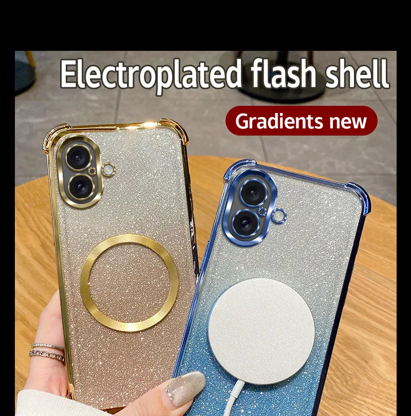 Coque de téléphone à anneau magnétique antichoc pour iPhone 16 15 14 Plus 13 12 11 Pro MAX XS MAX XR X 7 8 16 Plus SE 2020 2022 Coque à paillettes_voghion.com