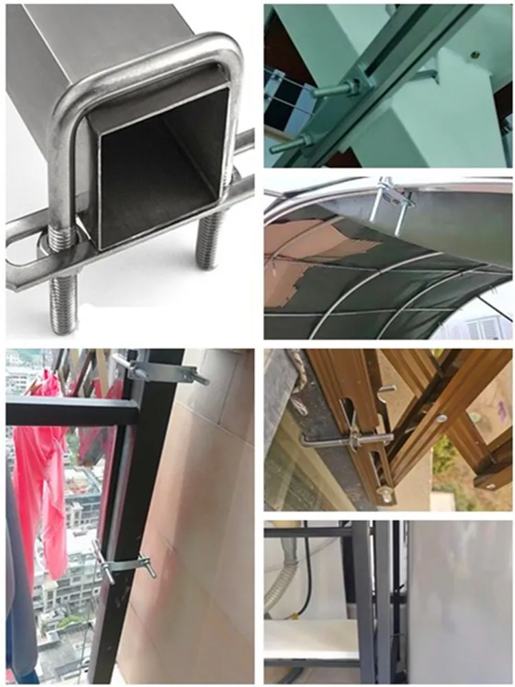 304 Stainless Steel M6810 Squa Bolt U-screw Square Clamp Square Pipe Clamp Right Angle Bolt Baffle Hw20-200mm