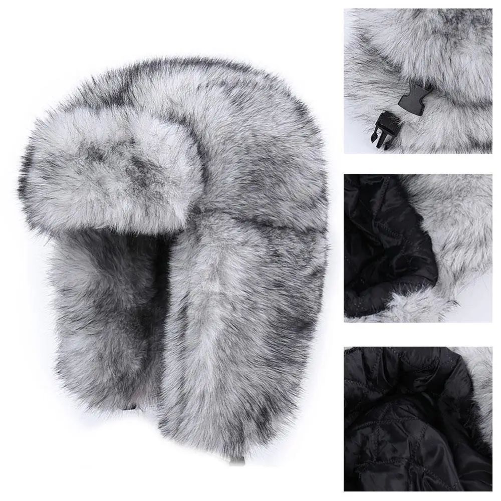 Luxury Russian Faux Fur Hat Women Ushanka Winter Warm Snow Bomber Cap Plush Furry Earflap Trapper Hats Cold Weather Warm Hat Y2K