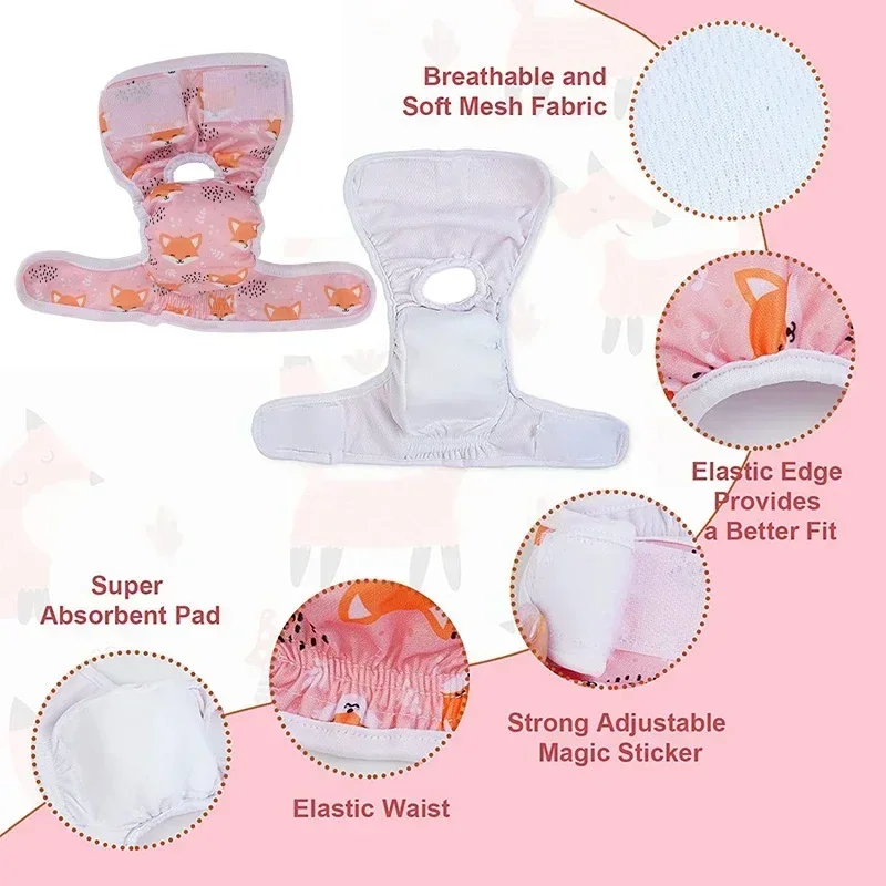 Washable Dog Diapers Physiological Pants Cute Cartoon Print Female Dog Diaper Underwear Dog Sanitary Panties pañales para perros - 5