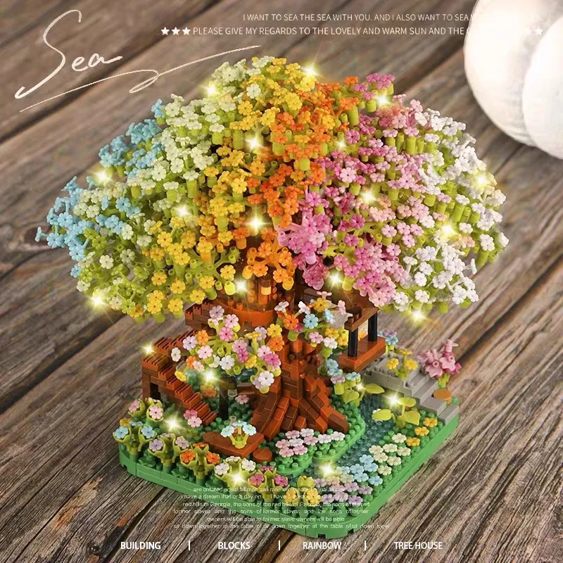 Mini Sakura Tree Building Blocks Set DIY Cherry Blossom Bricks Treehouse Model D