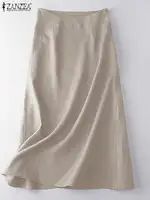 ZANZEA Women Causal Midi Skirt Summer Fashion High Waist Skirts Jupe Party Work A-line Faldas Saia Robe Femme Oversize Vestido - Image 5