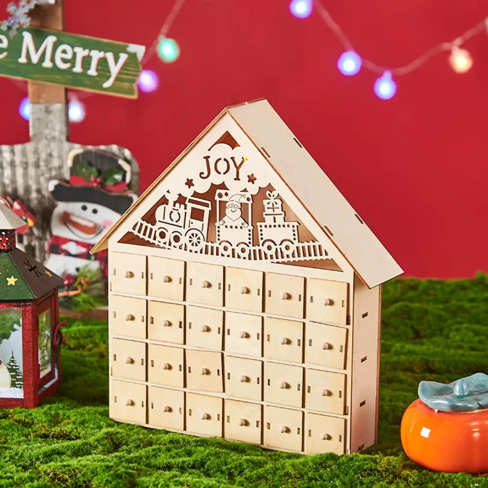 Christmas Advent Calendar Rustic Wooden 24 Empty Drawers Decorative Christmas Countdown Calendar House Shape Xmas
