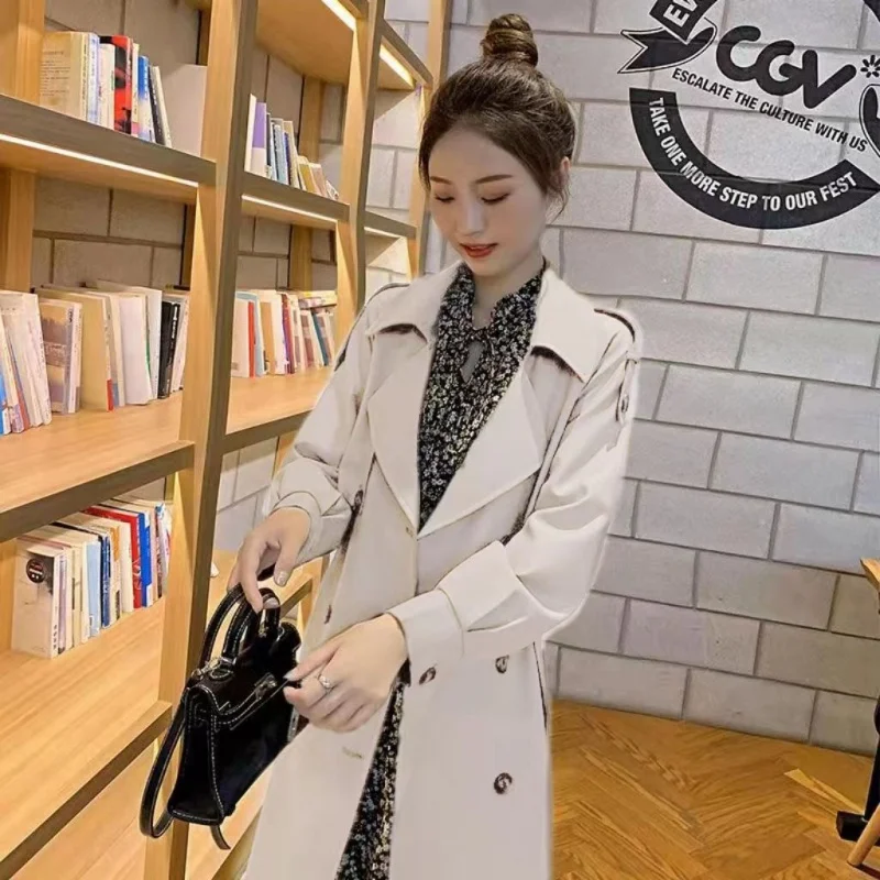 

british trench coat women 2023 Spring and Autumn new elegant over coat for women Waist solid color long trench coat for women