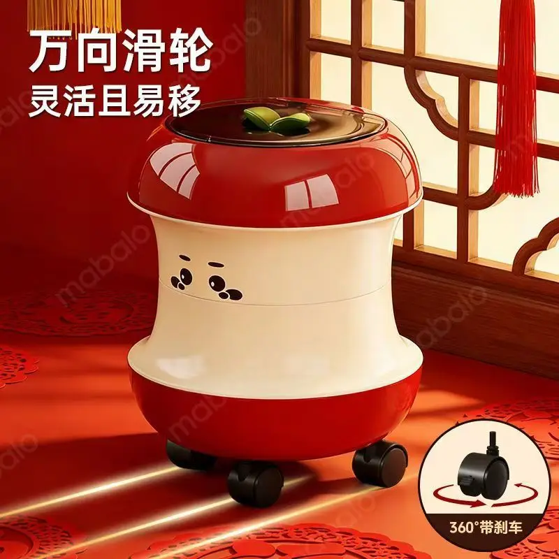 대용량 뚜껑형 쓰레기통, 애플 모양, 모던한 이동식 거실 침실 쓰레기통