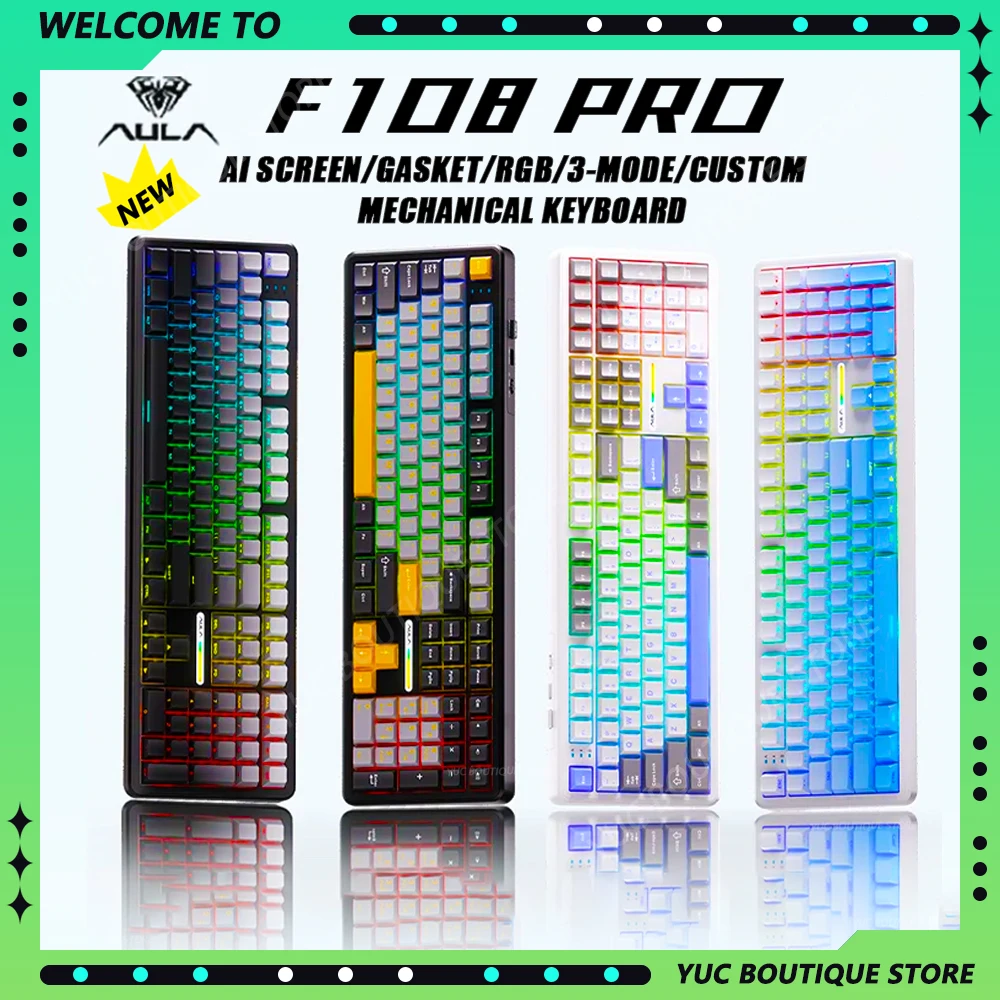 AULA F108/PRO teclado para juegos mecánico RGB intercambiable en caliente inalámbrico 2,4G tasa de orolling 100% diseño interruptor de alta fidelidad accesorios personalizados - AliExpress