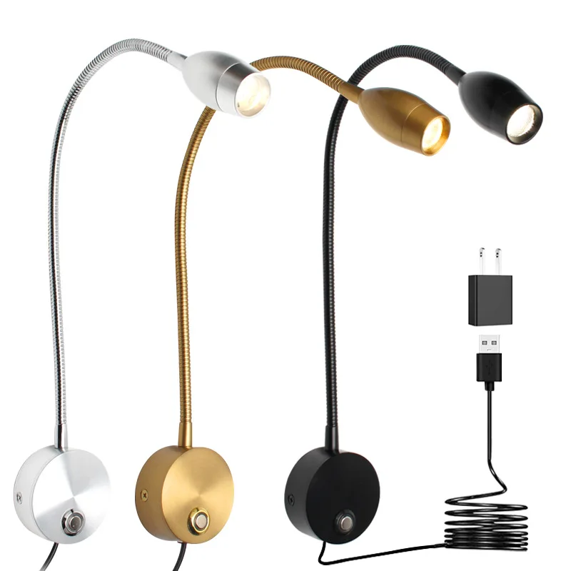 Flexible Wall Lamp With LED Home Hose, Hotel Bedside Reading Lamp