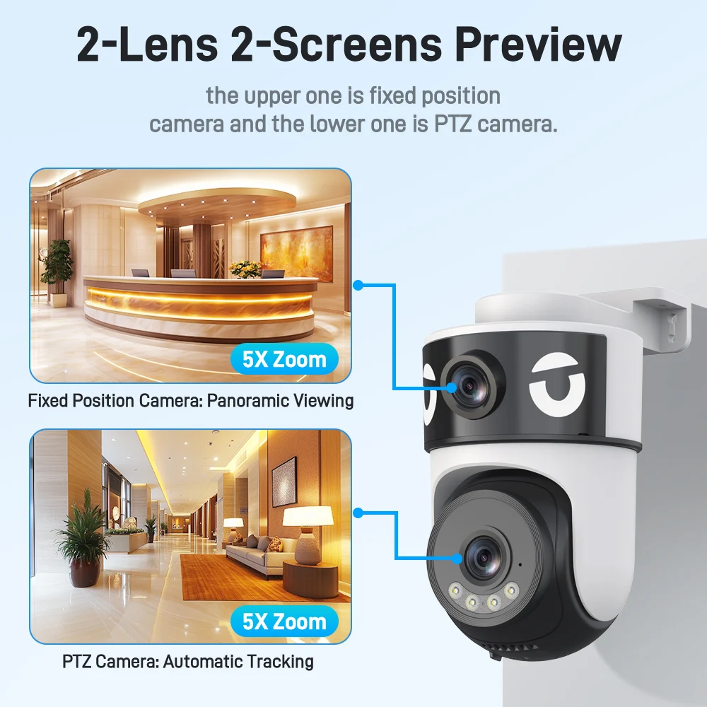 5K 10MP WiFi Camera Waterproof Dual Lens Dual Screen CCTV Security Protection Ai Tracking Street Cam Surveillance O-kam Pro 6