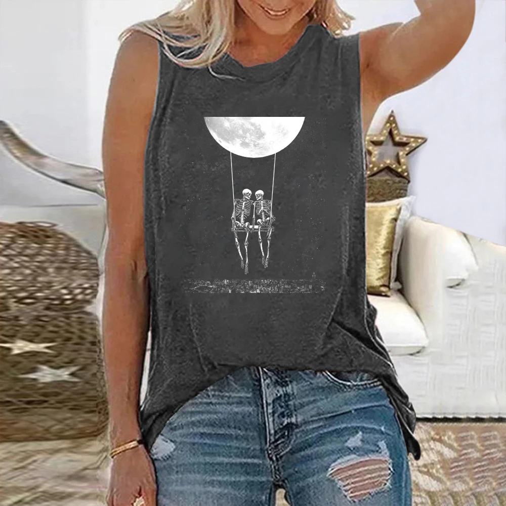 

Seeyoushy Skull Swing Print New Summer Sleeveless Women's T-shirt Y2K Aesthetic Top Harajuku Gothic Trend Streetwear Camisetas