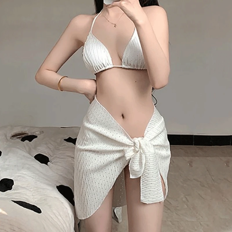 Summer New Hottie Solid Color Sexy With Chest Pad Beach Vacation Casual Fashion Young Style Wire Free Splitting Bikinis Sets