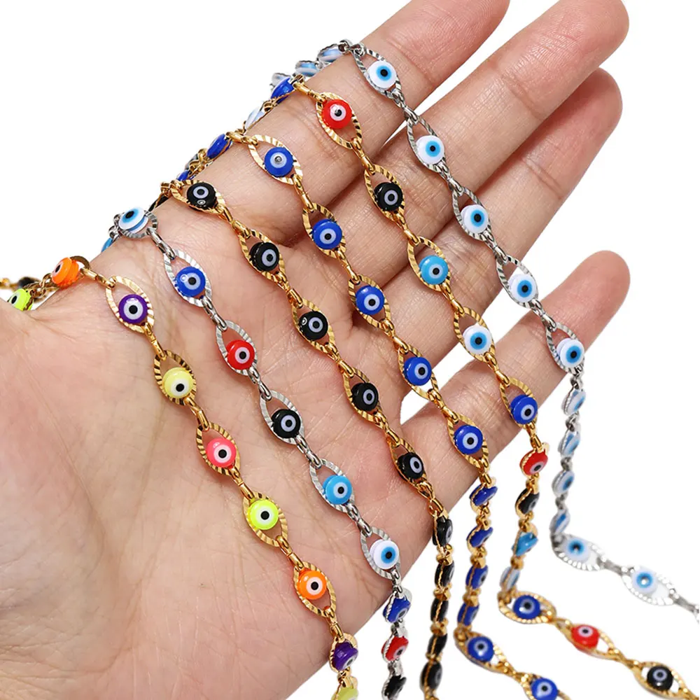 1 Meter Edelstahl-Truthahnauge-Charm-Gliederketten, bunte Augenperlenkette für Halskette, Armband, Schmuckherstellung, Komponenten