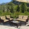 Patio Furniture Set 4-Piece Outdoor Rattan Wicker Sofa Set with Cushions & Coffee Table with Tempered Glass Table Top 1