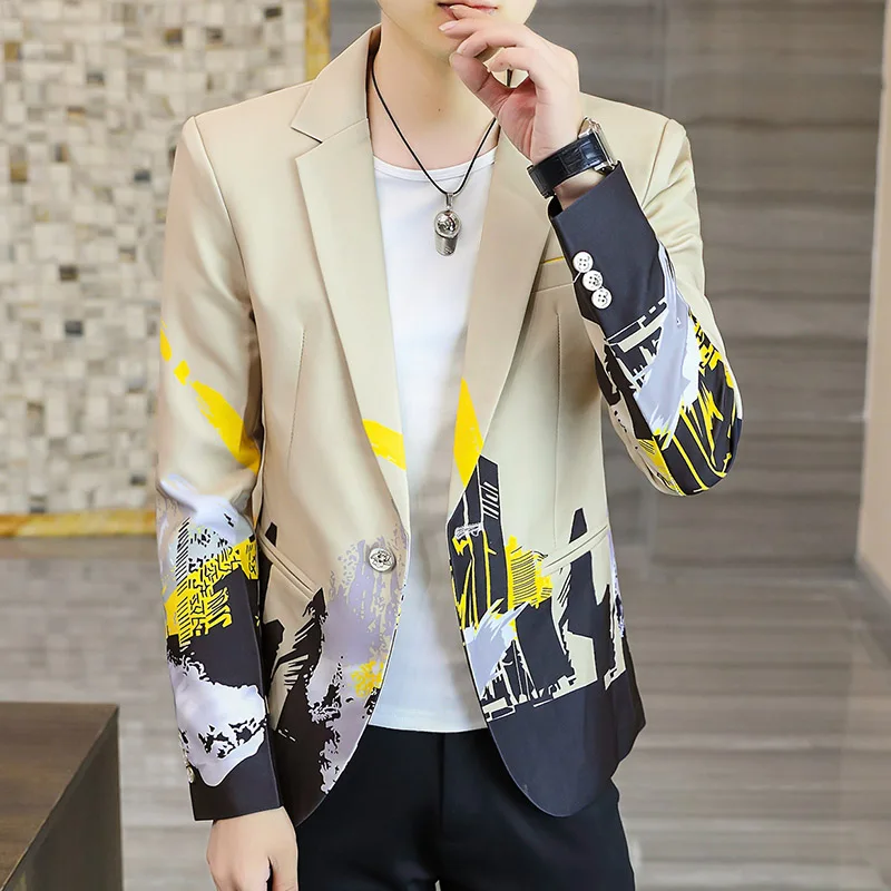 

2022 New Men's Suit Jacket Fashion Printing Design Groom Wedding Dress Jackets Male Casual Blazer Mens High-end Brand Blazer