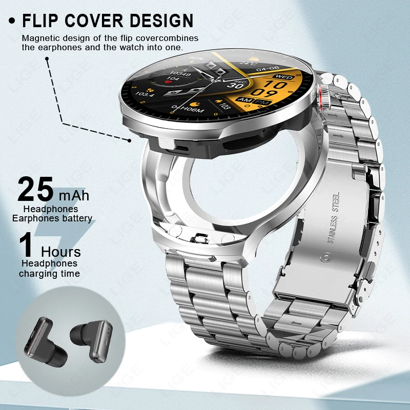 LIGE TWS Earphone Sports Watch Wireless Bluetooth Headset Calling Smartwatch Men Health Monitoring Women Wristwatch With Earbuds