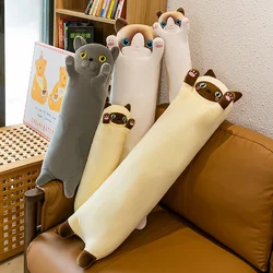 50-130cm Kawaii Giant Gray Long Cat Plush Pillow Soft Stuffed Toy Plushies Squishy Sofa Cushion Decor Birthday Gifts For Girls