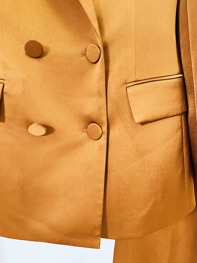 Tesco Star Fashion Solid Suit Sets Double Breasted Blazers+Straight Wide Leg Trousers Casual Outfits For Holiday Female Clothes