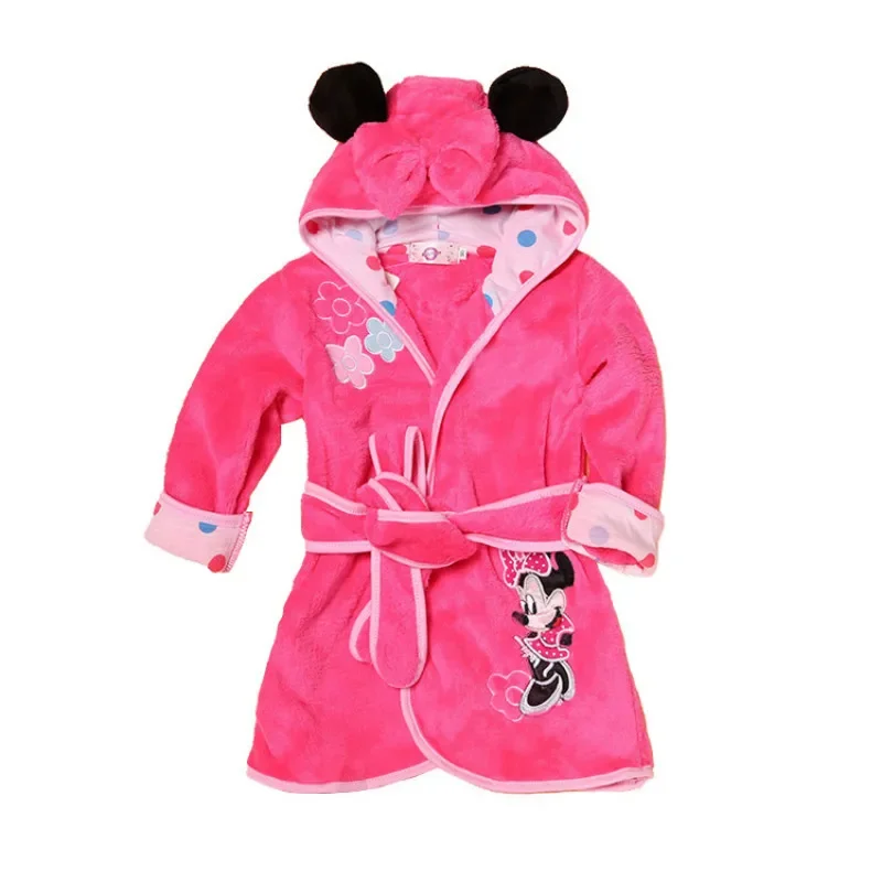 Children Pajamas Sets Cartoon Mickey Mouse Baby Bathrobes Minnie Kids Robes Flannel Boys Girls Sleepwear Animal Hooded Children Long Sleeve Clothes
