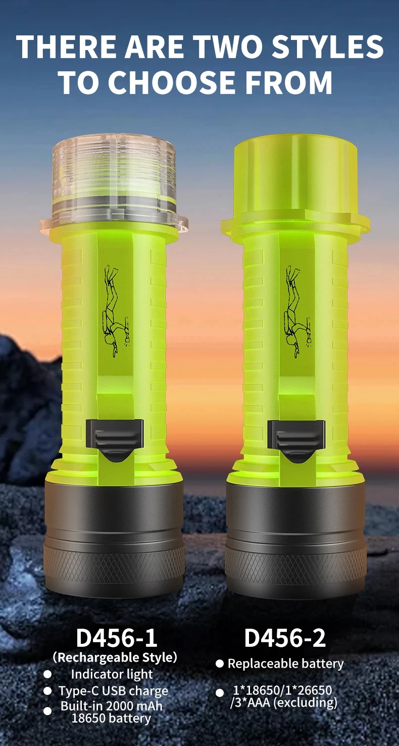 Description Picture 5 of itemNew High Power Led Rechargeable Diving Flashlight XHP50 Strong Light LED Snorkeling Flashlights With Wistband IPX8 Waterproof