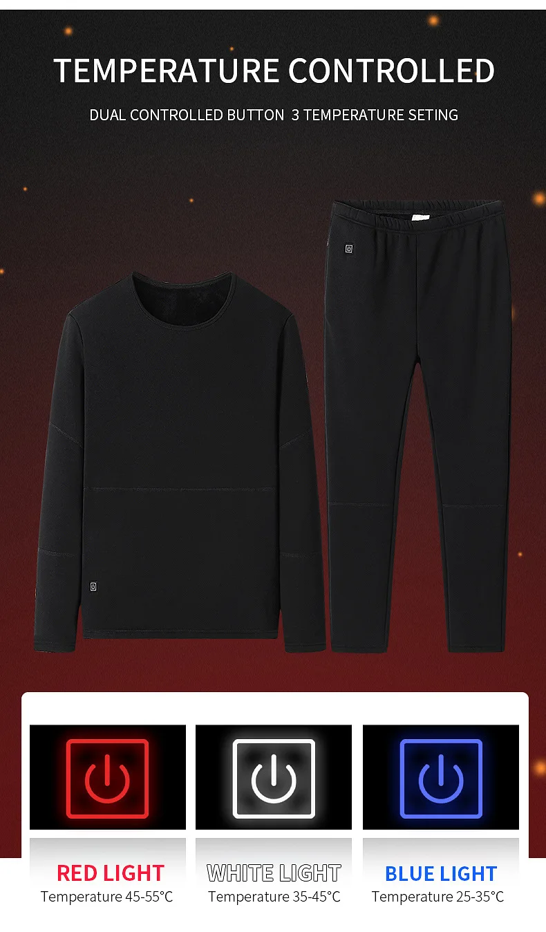 Heated Underwear Suit Winter Outdoor Thermal Heated Jacket Men Ski Suit USB Electric Heating Clothing Fleece Thermal Long Johns