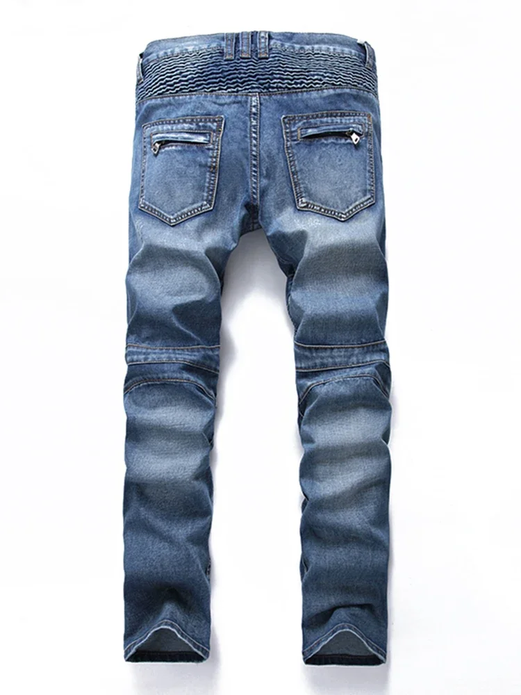 

Men Casual Biker Denim Jeans Stretch Pants Solid Regular Fit Jeans Male Street Pant Vintage Youth Jeans Large Size