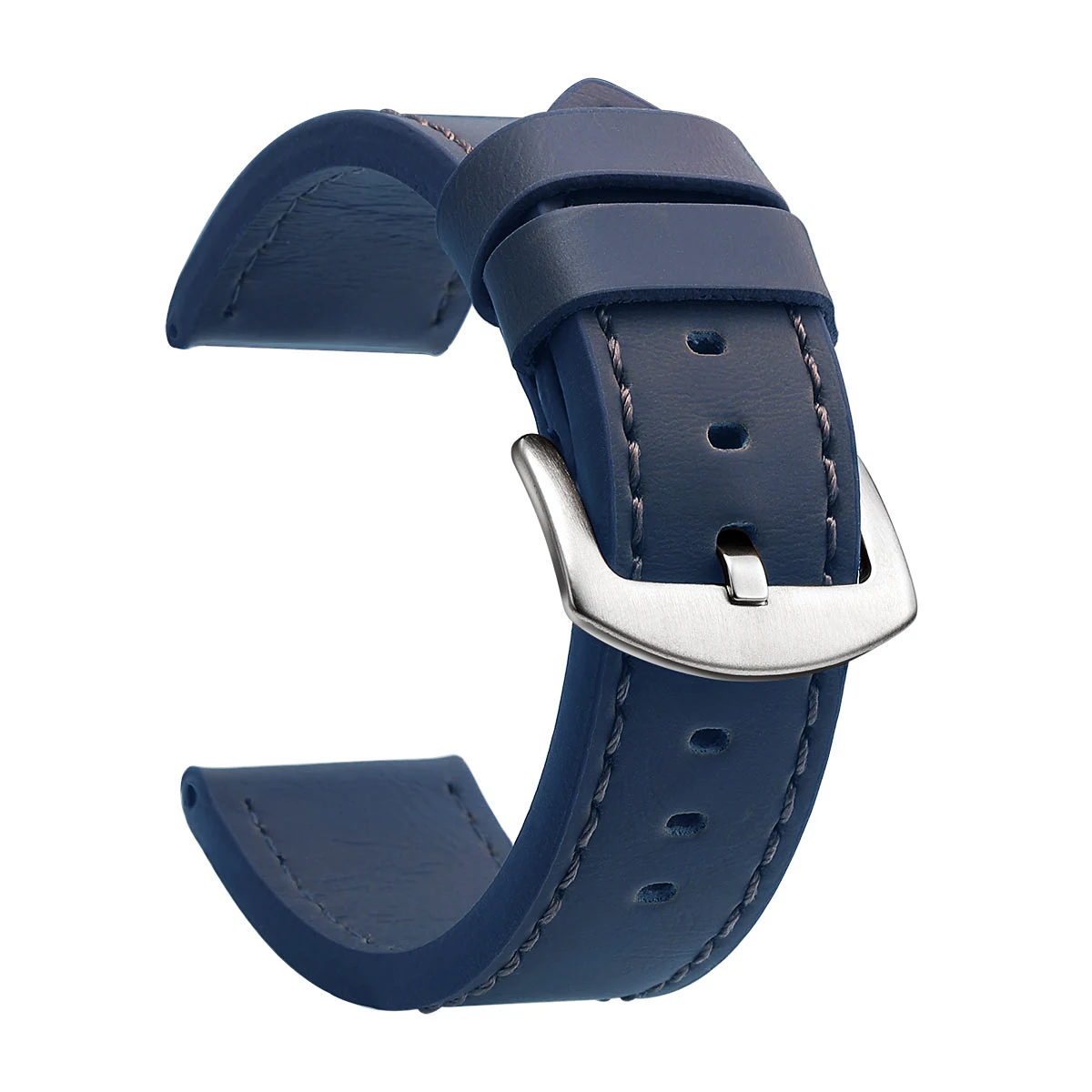 Elegant Leather Strap with Silver-Toned Stainless Steel Buckle and Tonal Stitching