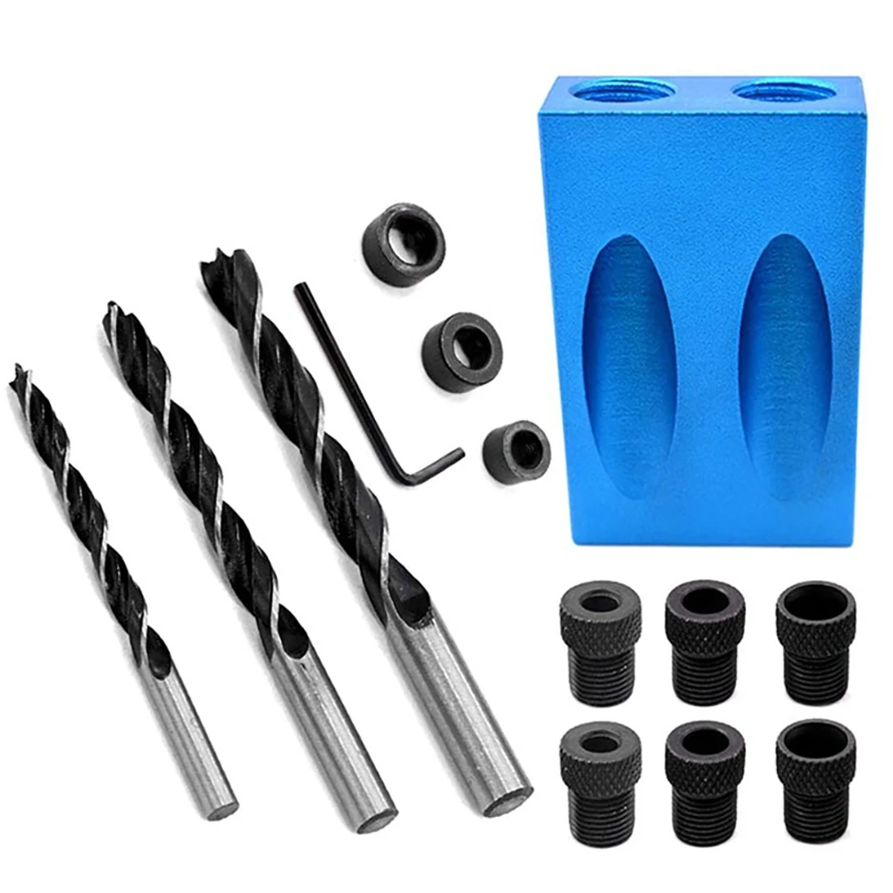 וודי עובד אלכסונית כיס לוקו ערכת 15 מעלות זווית מקדחה מדריך חור להגדיר חור puncher נטרסט כלי מקדחה ביטים