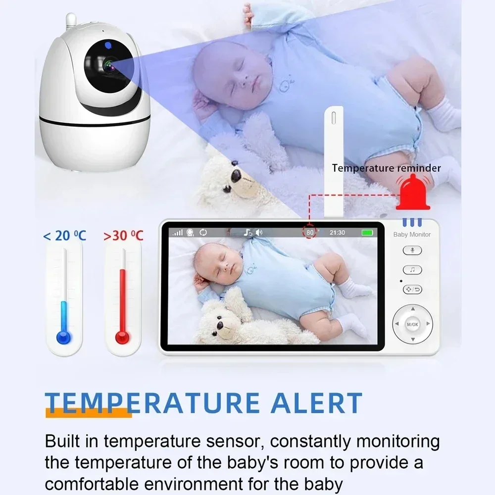 VBABM ABM501 Baby Monitor 5.0 Inch Screen Crying Reminder 3500mAh Battery Nanny PTZ Camera 2-way Audio VOX Lullaby Up USB Charge wireless baby monitor video baby monitor