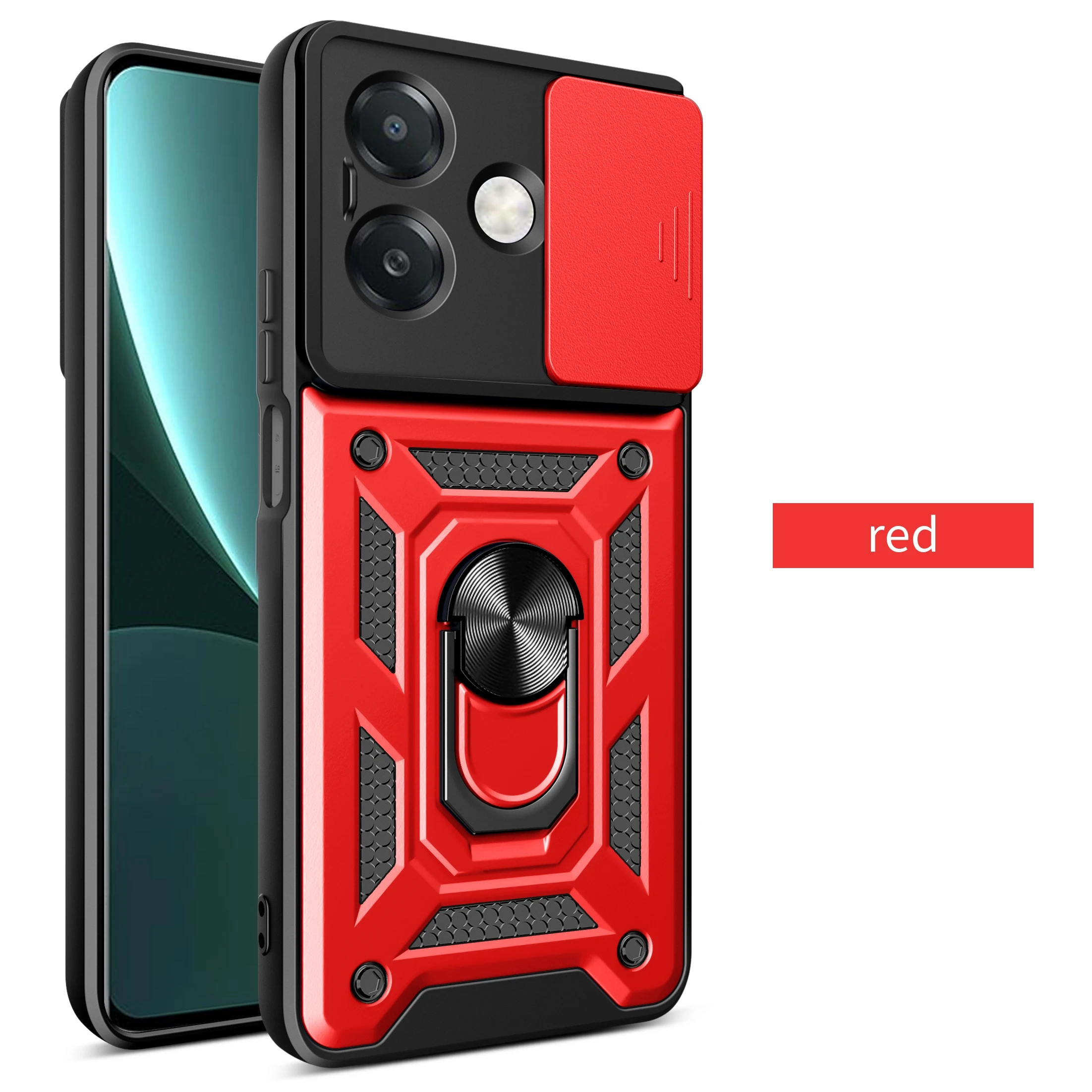 Kickstand Armor Case with Lens Protection and Magnetic Holder - Durable Cover with Kickstand and Lens Protection