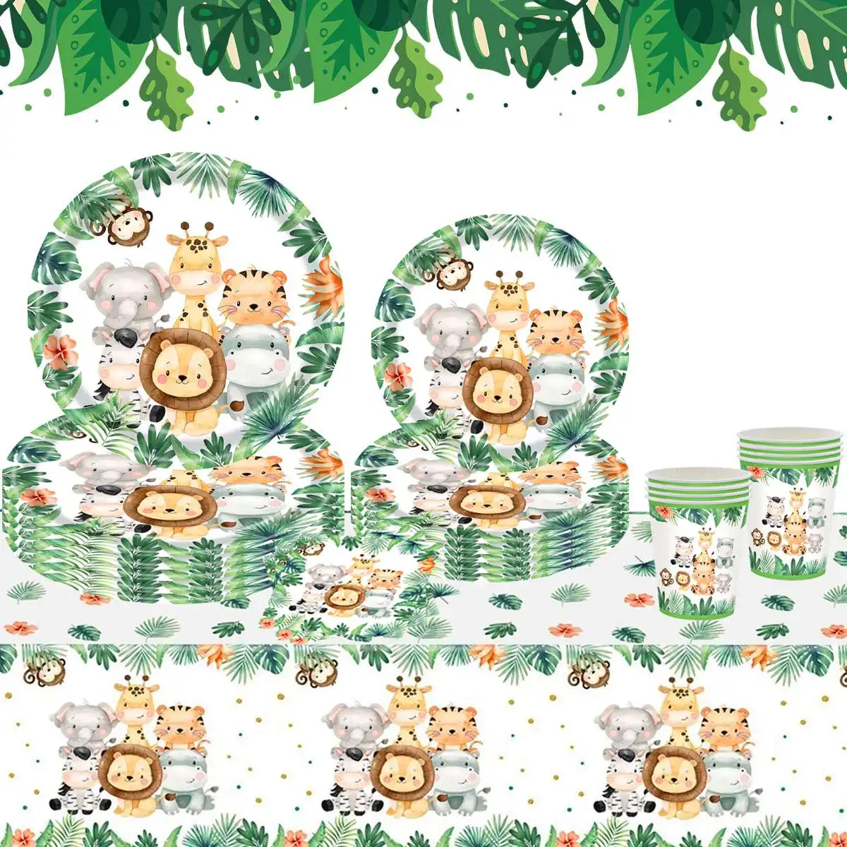 Party Decorations Jungle Animal Tablecloth Birthday Party Palm Leaves Jungle Safari Wild One Kids Birthday Party