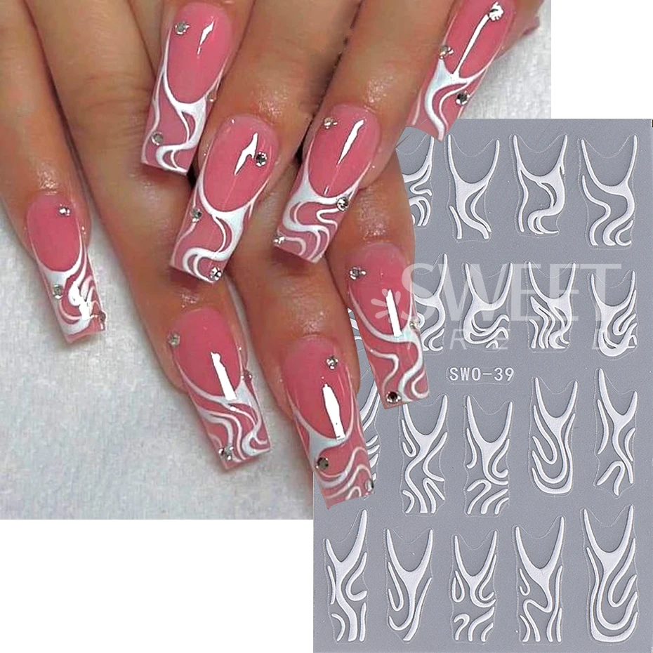 5D Cute Owl Nail Art Sticker Kawaii Bird Nail Slider Irregular French Line Design Nail Decals Winter DIY Manicure Decoration