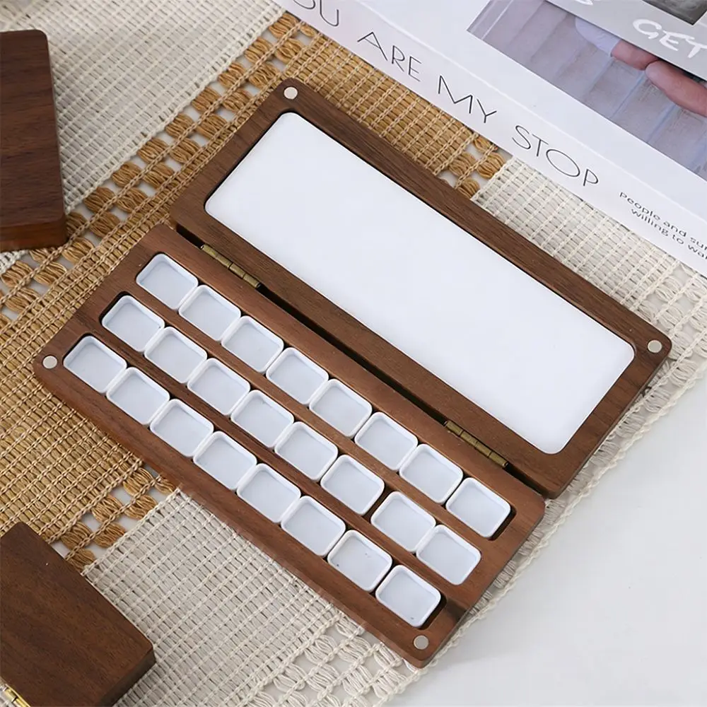 빈 상자 호두나무 수채화 팔레트 소형 자석 흡착 페인트 상자 미니 휴대용 포켓 팔레트 여행용