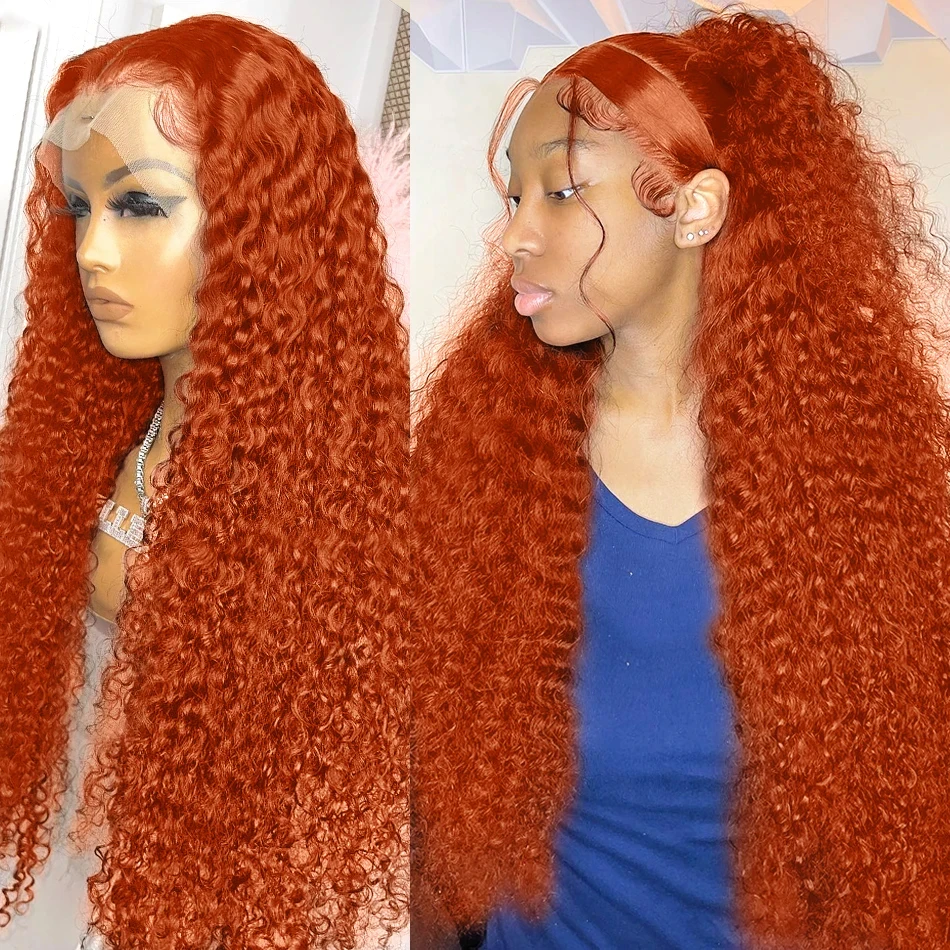 

32 Inch Ginger Orange Loose Curly 13x6 Lace Front Human Hair Wig Deep Wave Colored 13x4 Transparent Lace Frontal Wigs For Women