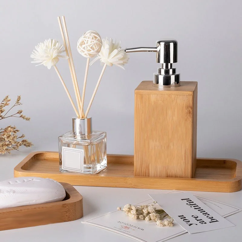 Soap Dispenser Shampoo Dispenser Dispenser Bottle Holder Soap Dispenser Bottle Soap Dispenser Lotion Shampoo Dispenser Bottle Holder Bathroom Kitchen Bamboo Liquid Hand Soap Pump 280mL