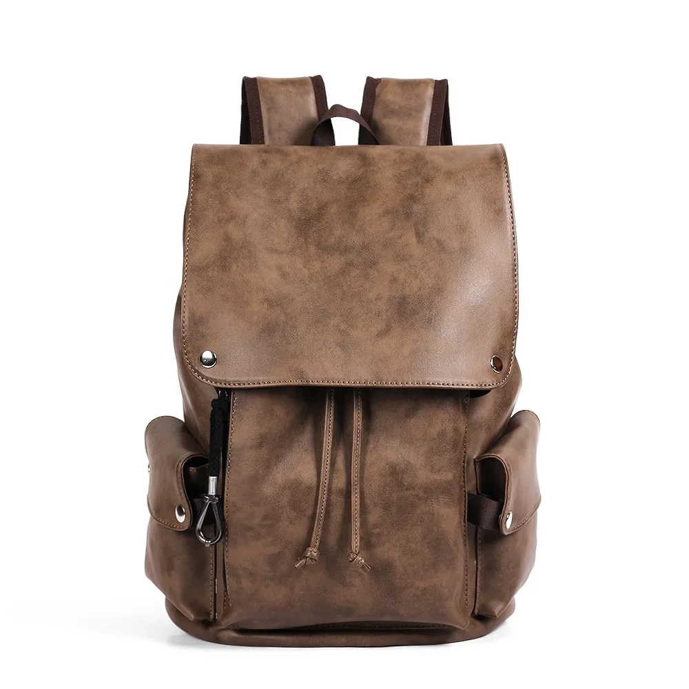Vintage PU Leather Backpack for Men College Student Shoulder Bag